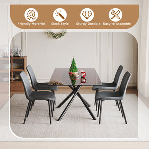 English Elm 59-inch Expandable Glass Top Dining Set Seats 8 with Upholstered Chairs X-base W2700S00082
