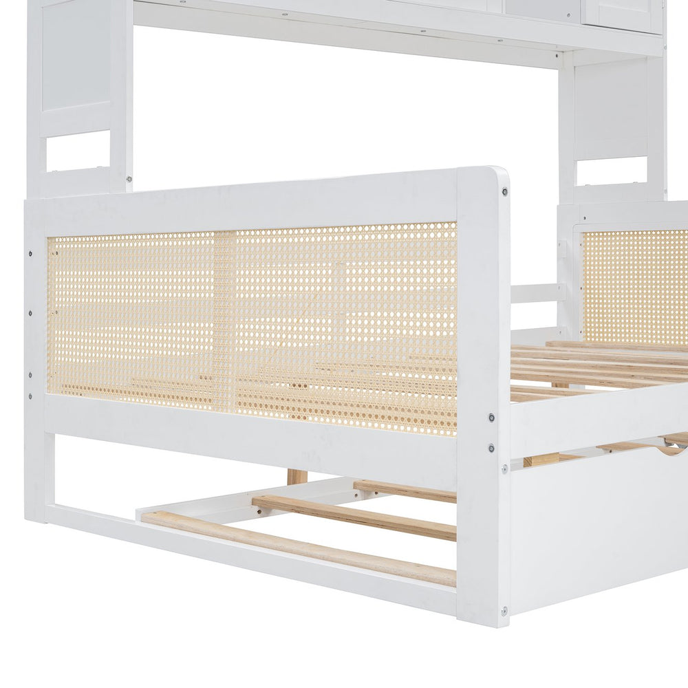 English Elm Full Wooden Daybed With Twin Trundle & Versatile Cabinet Shelf - Space-Saving Comfort In White N820S00049K