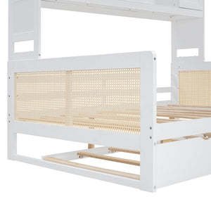 English Elm Full Wooden Daybed With Twin Trundle & Versatile Cabinet Shelf - Space-Saving Comfort In White N820S00049K