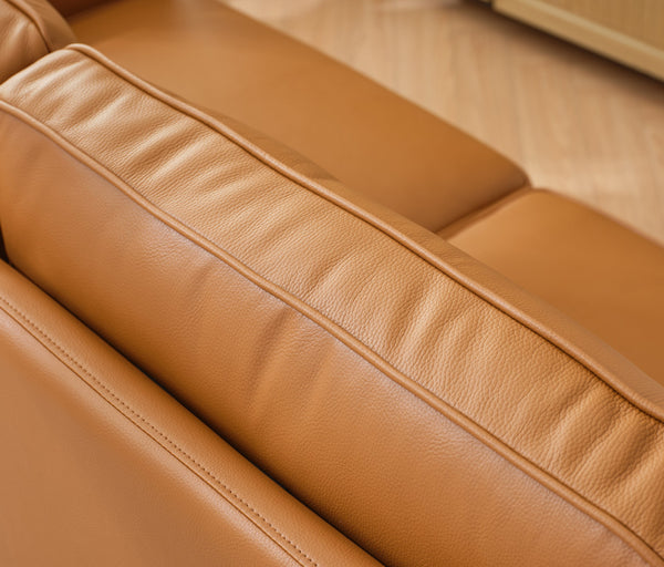 English Elm 94.5 Inch L-Shaped Genuine Leather Sofa With Left Chaise Lounge - Modern Tan Sectional Comfort W791S00022