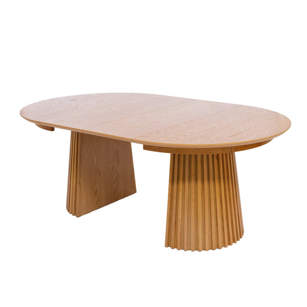 English Elm Dining Table Oval Solid Wood Extendable Natural Finish for Flexible Seating Gatherings N768P399829N
