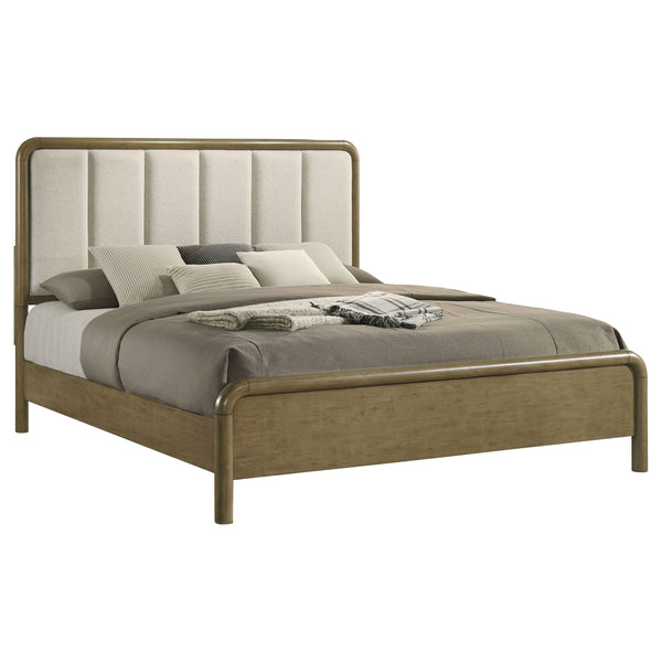 English Elm Bernardo Eastern King Panel Bed with Boucle Headboard in Warm Nutmeg Finish B062S01776