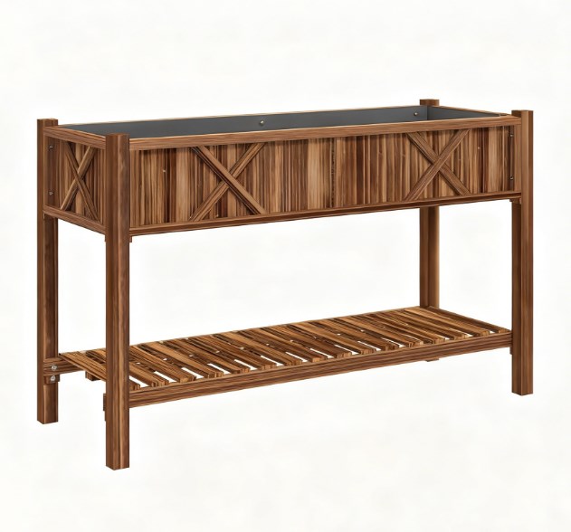 English Elm Outdoor Raised Planter Box with Drainage Reservoir for Herbs Vegetables Balcony T3971P422332