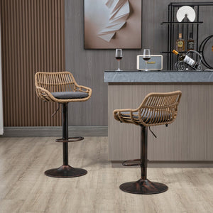 English Elm Modern Swivel Bar Stools Set of 2 Adjustable Counter Height Chairs with Linen Seat Vintage Gold Frame Gray W39594823