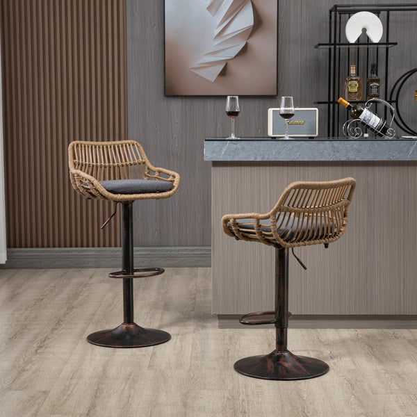 English Elm Modern Swivel Bar Stools Set of 2 Adjustable Counter Height Chairs with Linen Seat Vintage Gold Frame Gray W39594823