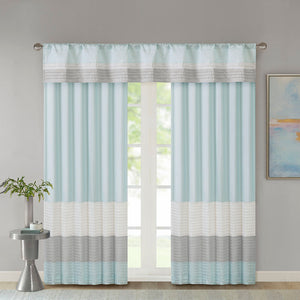 JLA Home Madison Park - Polyoni Pintuck Valance with Lined Color‑Block Stripes for Soft Light Diffusion and Tailored Texture Aqua MP41-4378