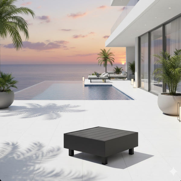 English Elm 29" Square Steel Outdoor Coffee Table Matte Black Slatted Top for Patio Lounge B082P455168