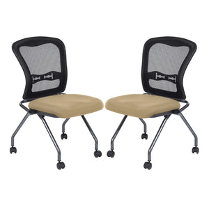 OSP Home Furnishings Soft-flex Pro-line Ii Ergonomic Folding Chair with Mesh Back and Lumbar Support Buff 84220-R104