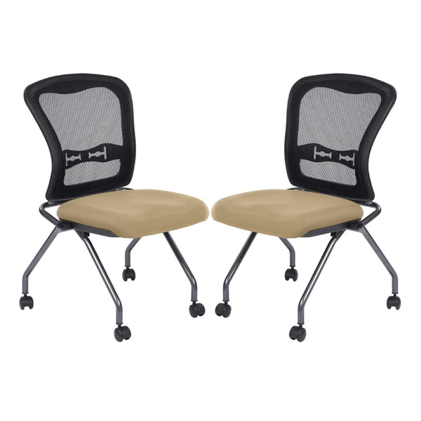 OSP Home Furnishings Soft-flex Pro-line Ii Ergonomic Folding Chair with Mesh Back and Lumbar Support Buff 84220-R104
