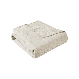 JLA Home Madison Park - Oversized Quilted Throw with Quebec Stitch Pattern, Plush Cotton Fill for Cozy Layering & Décor Texture Ivory MP50-2985