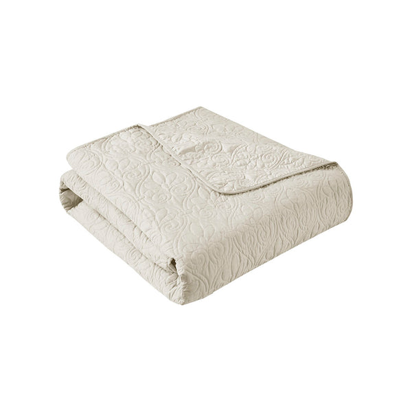 JLA Home Madison Park - Oversized Quilted Throw with Quebec Stitch Pattern, Plush Cotton Fill for Cozy Layering & Décor Texture Ivory MP50-2985