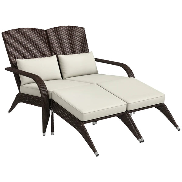 English Elm Outdoor Pe Rattan High Back Lounge Chair with Footstools for Patio Fire Pit Gatherings Brown Mix,Cream White T3971S00195