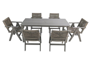 English Elm 68.9-inch Outdoor Rectangular Dining Table Hips Wood Grain Seats Six with Umbrella Hole W2085P364129