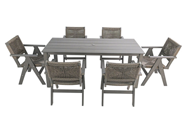English Elm 68.9-inch Outdoor Rectangular Dining Table Hips Wood Grain Seats Six with Umbrella Hole W2085P364129