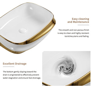 English Elm 24x17" Ceramic Vessel Sink Gold Rim Above Counter Vanity Basin for Modern Bathrooms W3402P435606