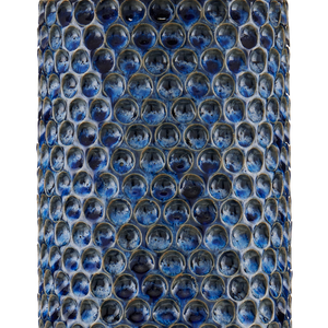 Polka Dot Blue Table Lamp - Modern Ceramic Design with Natural Linen Shade and Reactive Glaze Finish