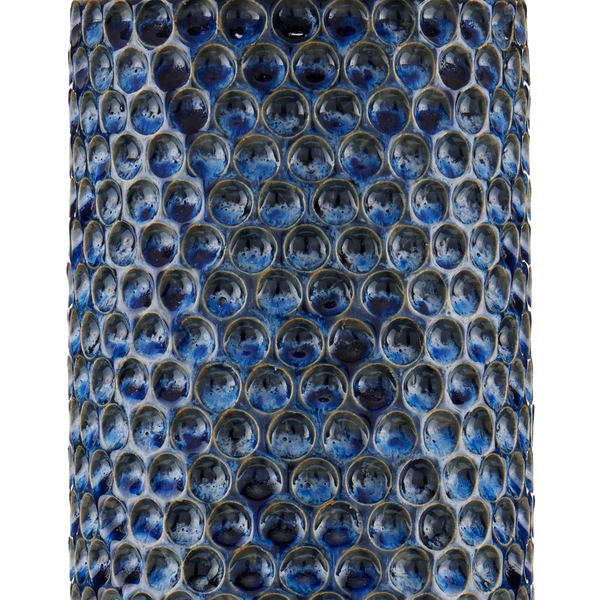 Polka Dot Blue Table Lamp - Modern Ceramic Design with Natural Linen Shade and Reactive Glaze Finish