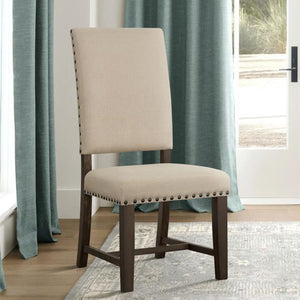 English Elm Set Of 2 Stylish Fabric Upholstered Dining Chairs In Beige & Smokey Black For Modern Spaces B016P369269-GIGA