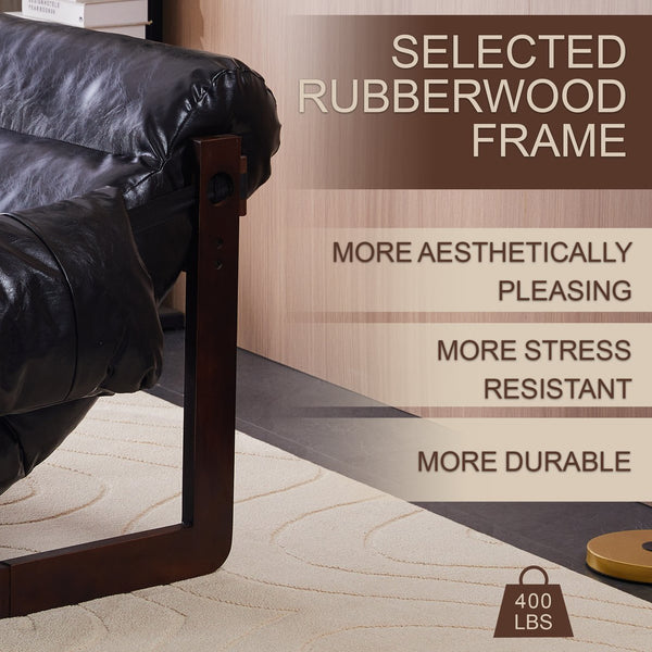 English Elm Medieval premium lounge chair with oil-waxed leather, removable cushion, mortise & tenon frame stability Antique Black W2989P328542