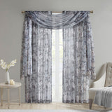 Madison Park Simone Transitional Printed Floral Rod Pocket and Back Tab Voile Sheer Curtain MP40-6617 Grey