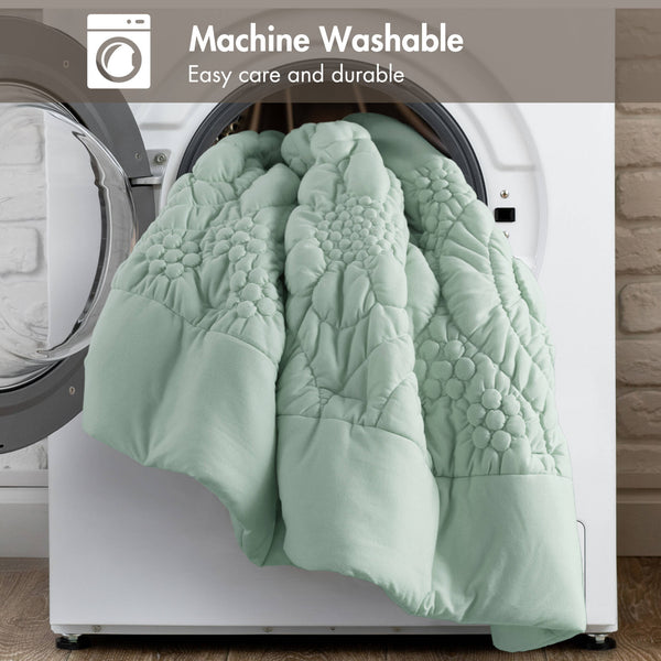 JLA Home Madison Park - Comforter with Floral Quilting, Jersey-Knit Softness, OEKO-TEX Certified Cozy Year-Round Luxury Sage MP10-8675