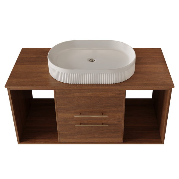 English Elm Modern 39.4" Wall-Mounted Floating Vanity With Oval Sink, Soft-Close Drawers & Open Shelf Storage W3136S00028