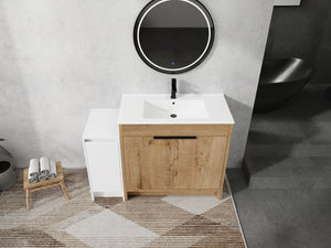English Elm 48 Inch Freestanding Bathroom Vanity With Soft-Close Doors, Ceramic Sink & Ample Storage Space W999S00311