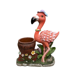 English Elm Outdoor Whimsical Flamingo Resin Planter Sculpted Garden Statue for Porch Decor W5398P454683