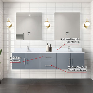 English Elm Dark Grey Double Bath Vanity 80" W x 22" D with Cultured Marble Top, Chrome Faucet, 30" LED Mirrors B2731S01099