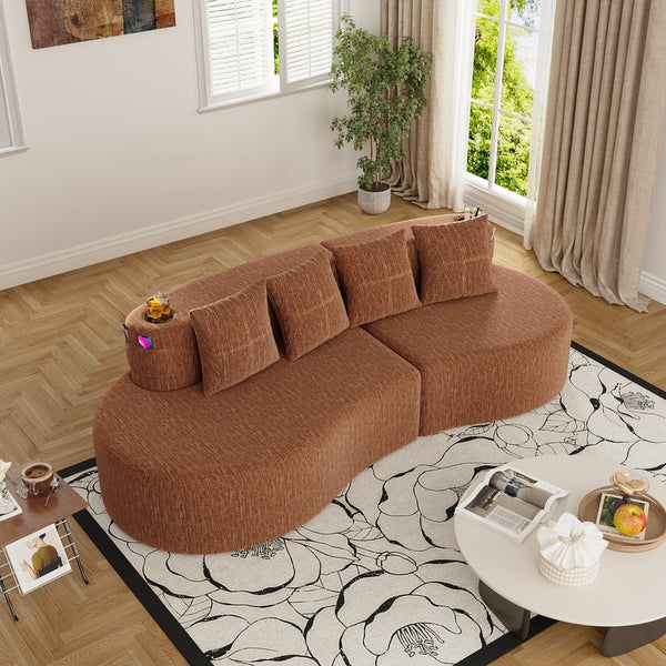 English Elm Modern Half Moon Chenille Sectional Three Seat Curved Sofa for Living Room or Apartment Orange W395P435343