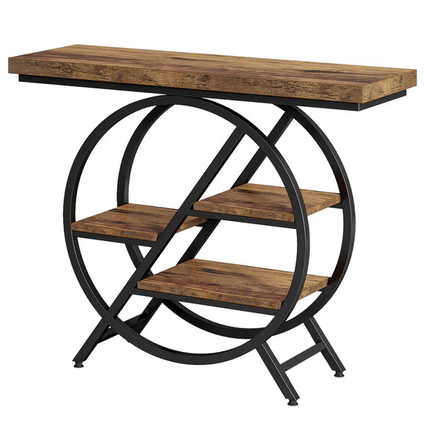 English Elm Hall Console Table Faux Marble Top Gold Geometric Base Modern Entryway Accent T3971P451093