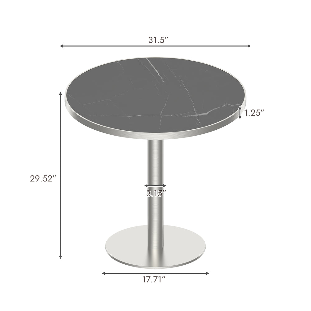 English Elm Round Bistro Dining Table Faux Marble Top Gold Pedestal Base for Small Spaces W3316P421496