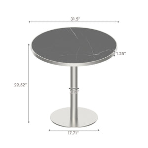 English Elm Round Bistro Dining Table Faux Marble Top Gold Pedestal Base for Small Spaces W3316P421496