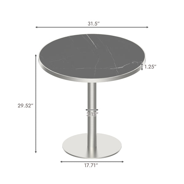 English Elm Round Bistro Dining Table Faux Marble Top Gold Pedestal Base for Small Spaces W3316P421496