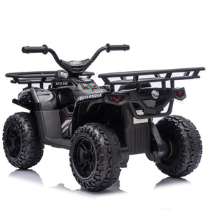 English Elm 24v Dual Motor Kids Atv Ride on with Led Lights Bluetooth Storage Racks Off Road Black W1578P390448