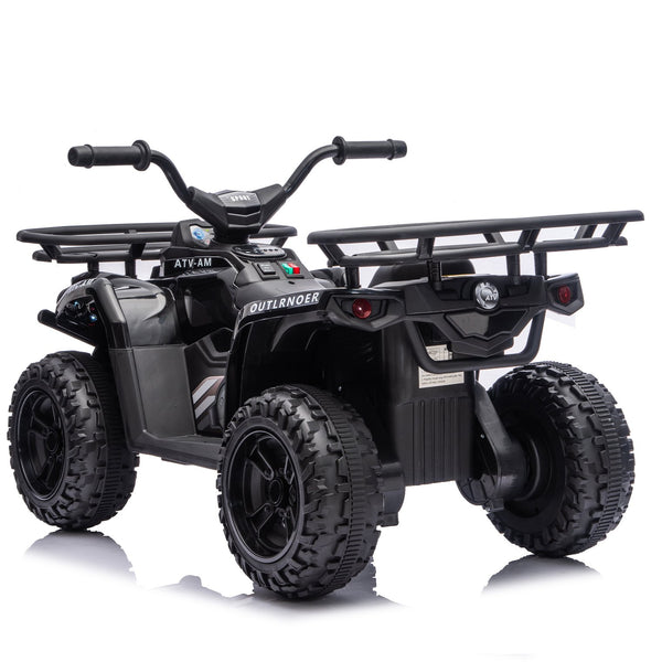 English Elm 24v Dual Motor Kids Atv Ride on with Led Lights Bluetooth Storage Racks Off Road Black W1578P390448