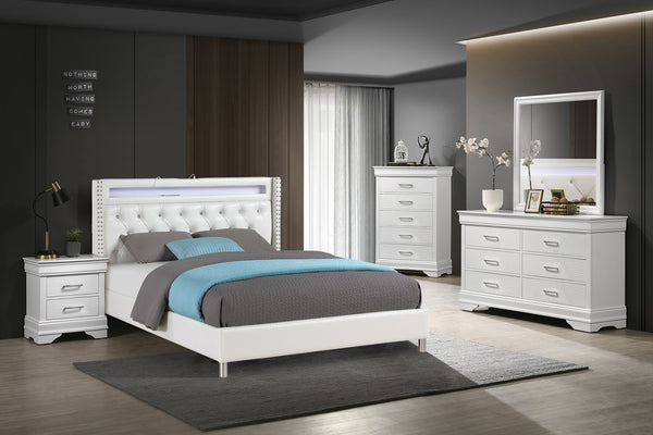 English Elm Luxury White Six Drawer Dresser with Diamond Hardware for a Glam Bedroom B011P448751