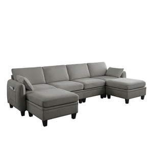 English Elm 102 Inch Linen Modular Sectional Sofa with Hidden Storage and Cloud Cushion Comfort Dark Grey W1099S00216