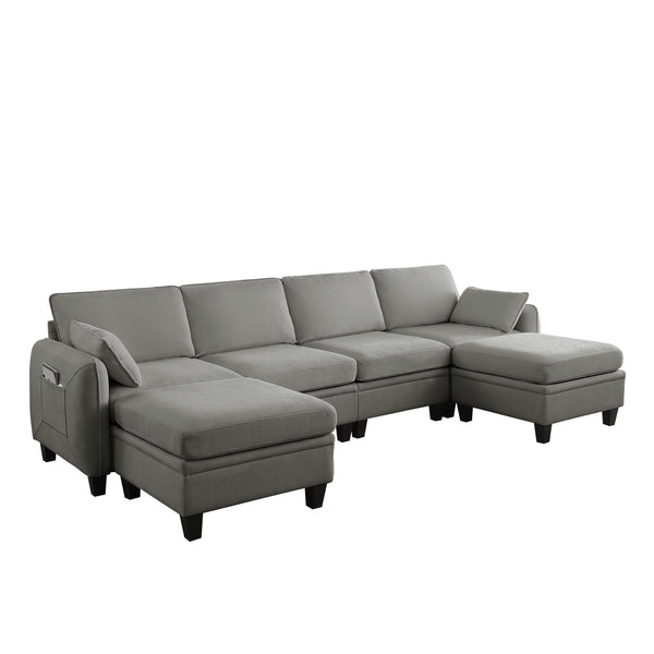 English Elm 102 Inch Linen Modular Sectional Sofa with Hidden Storage and Cloud Cushion Comfort Dark Grey W1099S00216