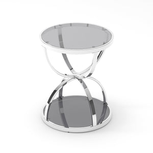 English Elm 19.69'' Round Chrome Side Table Dual Tier Gray Tempered Glass Glam Modern Accent W757P412806
