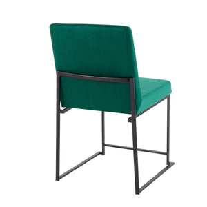 English Elm High Back Fuji Contemporary Dining Chair Set Of 2 - Elegant Green Velvet & Black Steel Frame Design B202P223553