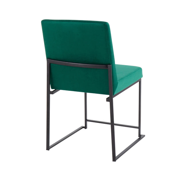 English Elm High Back Fuji Contemporary Dining Chair Set Of 2 - Elegant Green Velvet & Black Steel Frame Design B202P223553