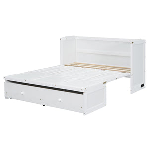 English Elm Full Size Wall Murphy Bed Cabinet with Storage Drawer and Built-in Usb Charging White N708P205903K