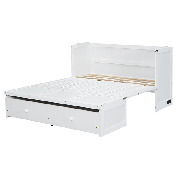 English Elm Full Size Wall Murphy Bed Cabinet with Storage Drawer and Built-in Usb Charging White N708P205903K