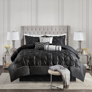 English Elm 7 Piece Tufted Comforter Set Black Cal King – Laurel Collection, 100% Polyester, Luxury Tufted Texture, Bedding Ensemble B03596937