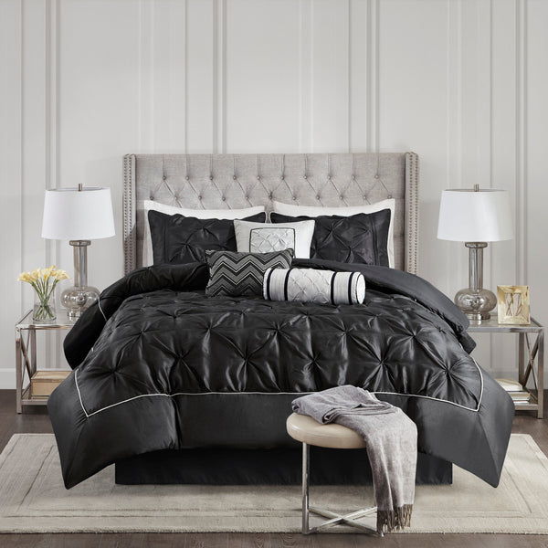 English Elm 7 Piece Tufted Comforter Set Black Cal King – Laurel Collection, 100% Polyester, Luxury Tufted Texture, Bedding Ensemble B03596937