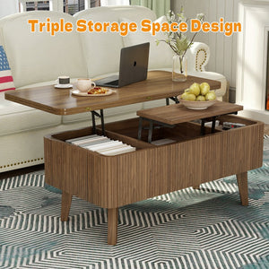 English Elm 3 in 1 Oval Lift Top Coffee Table Fluted Wood Storage Converts for Living Room W2641P422965