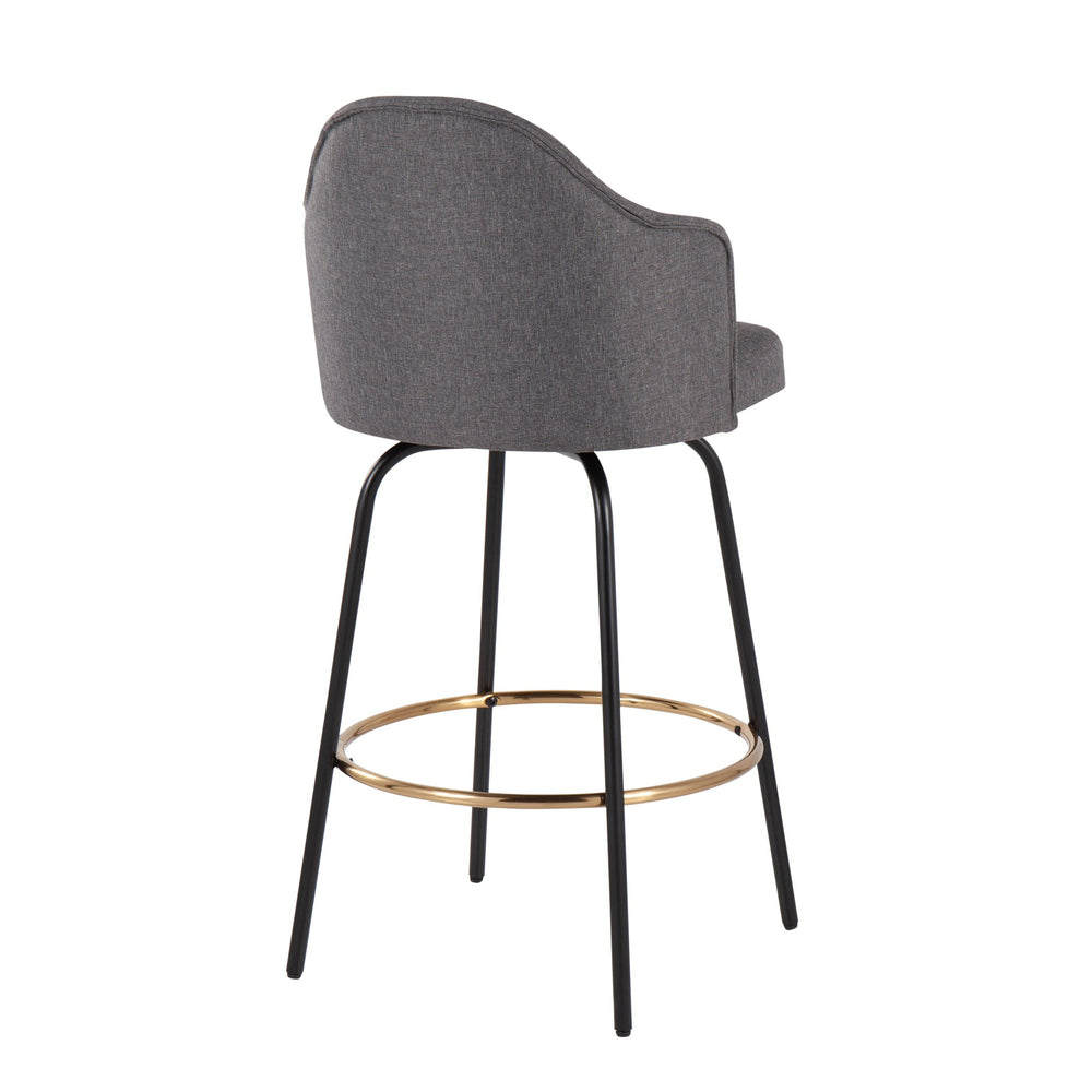 English Elm Ahoy Contemporary Counter Stool Set Of 2 - Stylish Grey Fabric With Black Metal Legs & Gold Footrest B202S00149