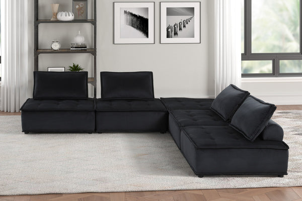 English Elm Aveline Five Piece Modular Sectional Velvet Tufted Low Profile Contemporary Sofa Black B2749S00024