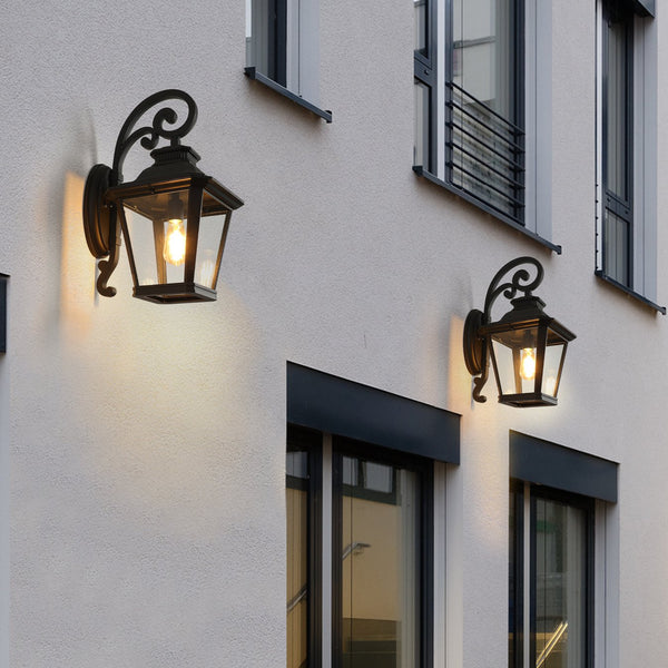 English Elm 14" Vintage Farmhouse Outdoor Wall Sconces 2 Pack Matte Black Aluminum Clear Glass W2312P415973